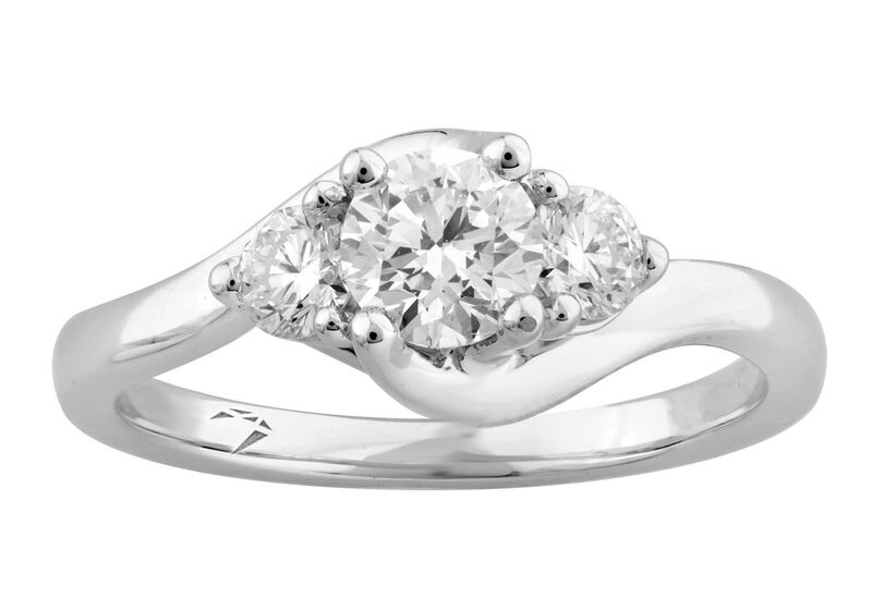 Round Diamond 3/4ctw. Three Stone Bypass Engagement Ring in 14k White Gold image number null